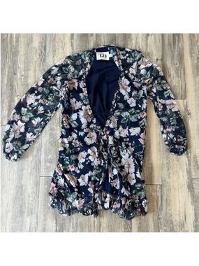 The Jetset Diaries Navy Floral Print Ruffle Tunic Top Tie Front Ruffle